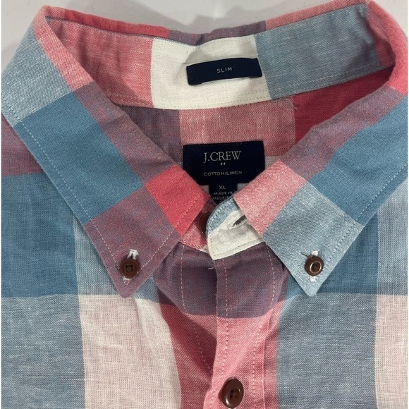 J. CREW Cotton/Linen Shirt Blend Short Sleeve Button-Up Checked Shirt Size XL - Picture 6 of 13